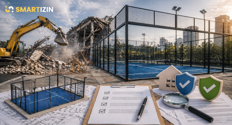 Ilustrasi pembongkaran lapangan padel di Jakarta akibat tidak memiliki izin PBG dan SLF